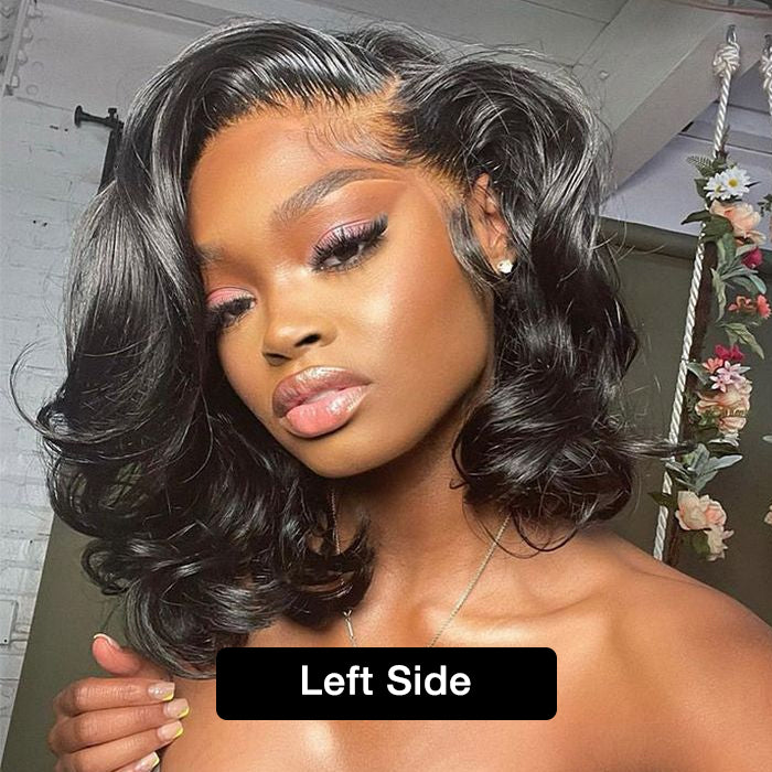 Asymmetrical Side Part Bob Wigs Body Wave Glueless HD Lace Front Wigs 220% Density
