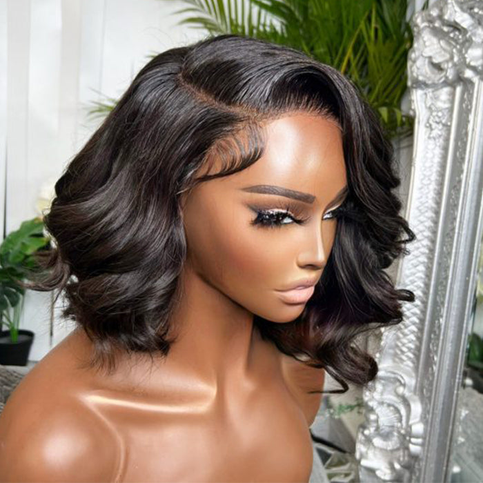 Asymmetrical Side Part Bob Wigs Body Wave Glueless HD Lace Front Wigs 220% Density