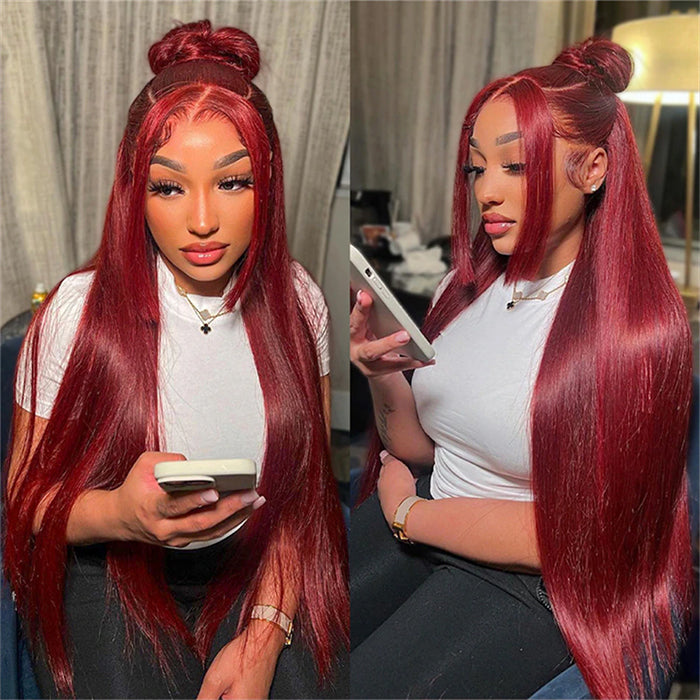 Burgundy 99J Color Wig Glueless 8*5 Pre Cut HD Lace Closure Wigs Ready & Go Wig