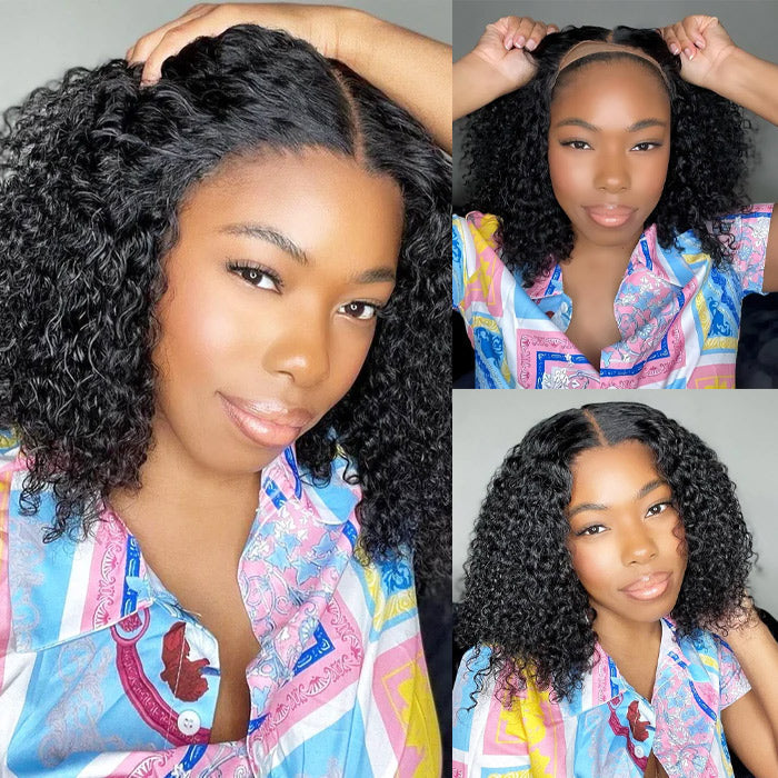 Glueless Wig Curly 8x5 Closure HD Lace Short Bob Wig Pre Cut & Plucked & Bleached