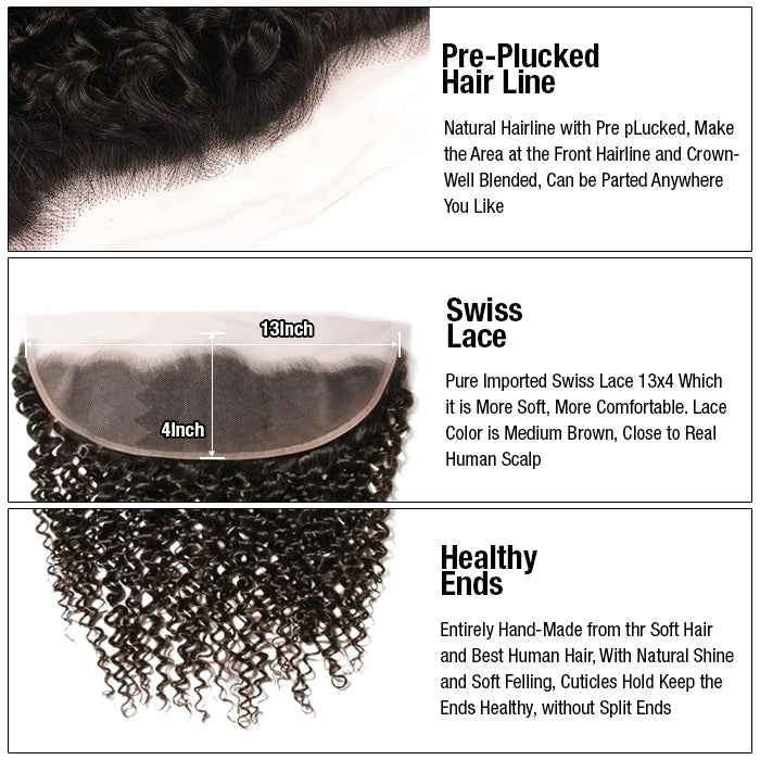 Malaysian Curly Hair Virgin Hair Weave 3 Bundles With 13x4 Lace Frontal Ear To Ear