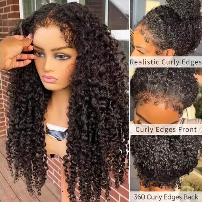 4C Curly Edges Hairline Glueless Curly Lace Front Human Hair Wig With Super Natural Hairline 220% Density