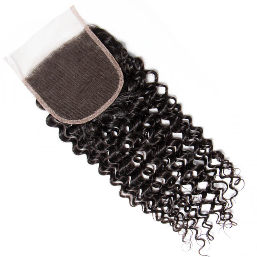 4x4 HD Transparent Lace Closure Curly Human Hair Closure Natural Black Hair Top Swiss Lace