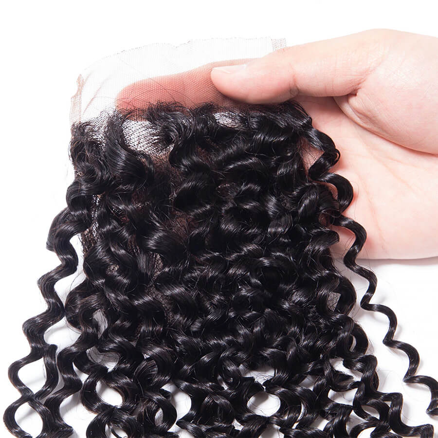 4x4 HD Transparent Lace Closure Curly Human Hair Closure Natural Black Hair Top Swiss Lace