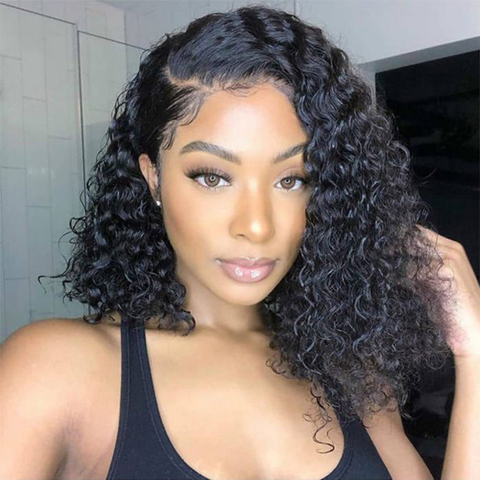 Glueless Asymmetric Side Part Bob Closure Wig Deep Wave 100% Human Hair 220% Density
