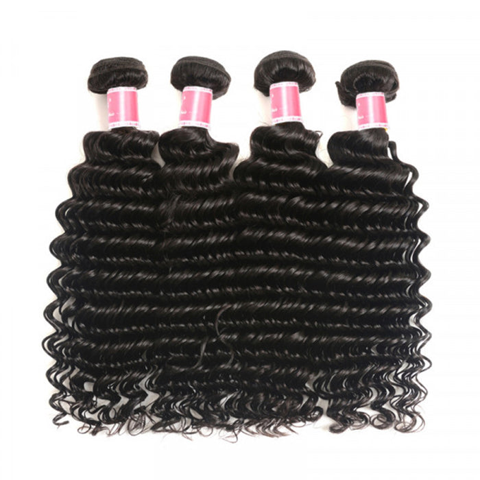 Malaysian Deep Wave 3/4 Bundle Deals Unprocessed Virgin Human Hair Bundles Natural Black Color