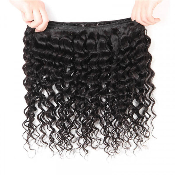 Malaysian Deep Wave 3/4 Bundle Deals Unprocessed Virgin Human Hair Bundles Natural Black Color