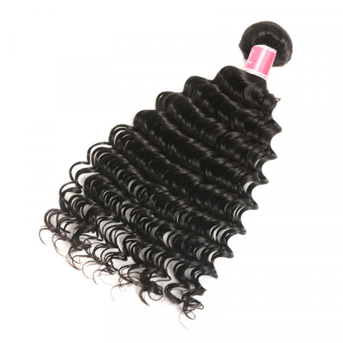 Malaysian Deep Wave 3/4 Bundle Deals Unprocessed Virgin Human Hair Bundles Natural Black Color