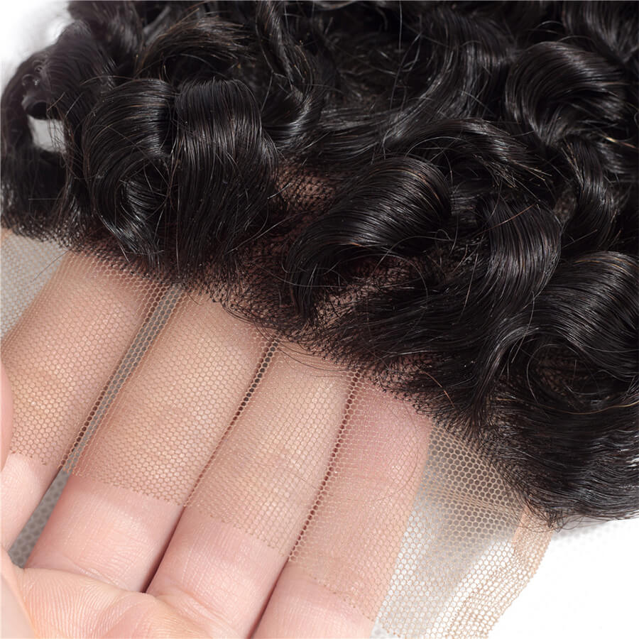 4x4 HD Transparent Lace Closure Deep Wave Human Hair Closure Natural Black Hair Top Swiss Lace