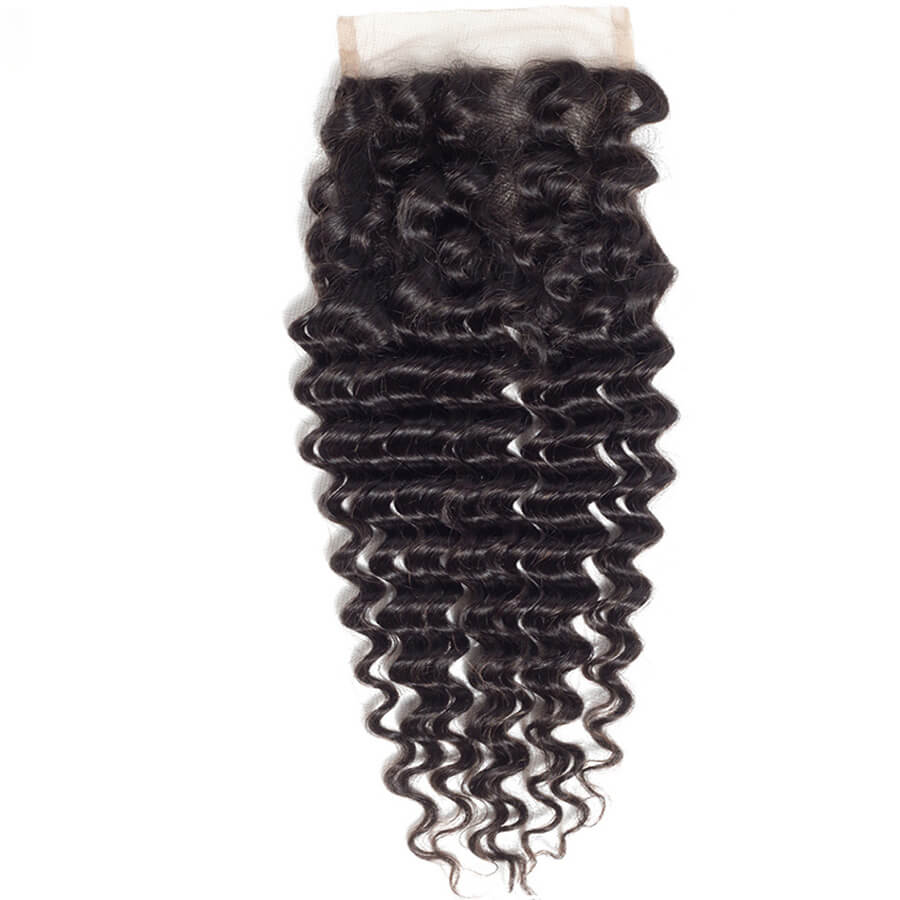 4x4 HD Transparent Lace Closure Deep Wave Human Hair Closure Natural Black Hair Top Swiss Lace