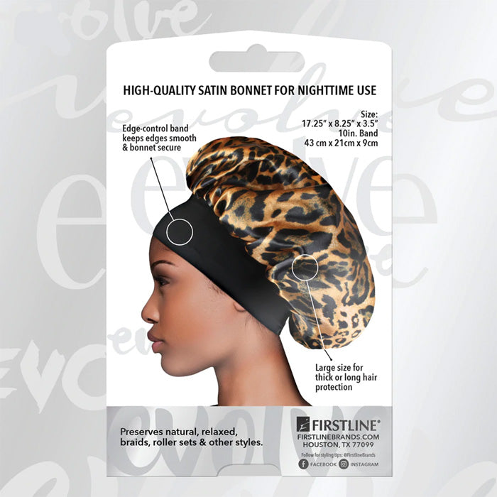 Firstline Evolve Luxe Satin Wide-Edge Bonnet - Leopard