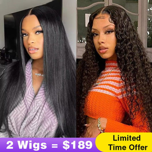 2Wigs = $189 | Glueless Straight Wig + Glueless Water Wave Wig