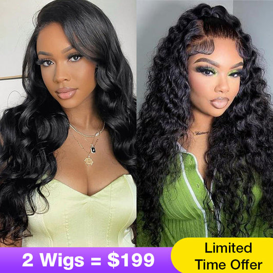 2Wigs = $199 | Deep Wave & Body Wave 8x5 HD Lace Pre Cut Pre Plucked Pre Bleached Glueless Wig Effortless Quick Install