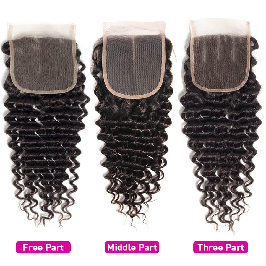 4x4 HD Transparent Lace Closure Deep Wave Human Hair Closure Natural Black Hair Top Swiss Lace