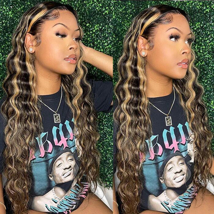 Blonde Highlight 8*5 Pre Cut HD Lace Closure Wigs Glueless Ready & Go Wig #MB/27 Color