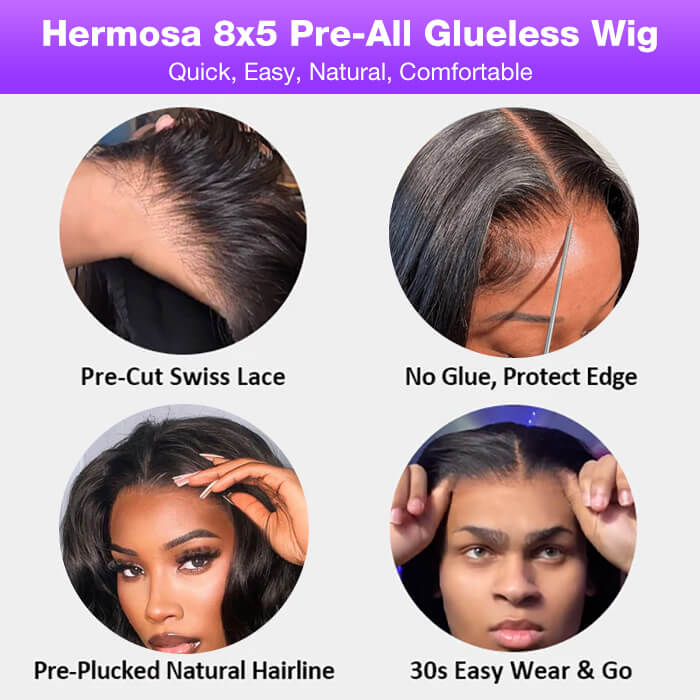 8x5 HD Lace Straight Glueless Wig Pre Bleached Knots Ship In 24H