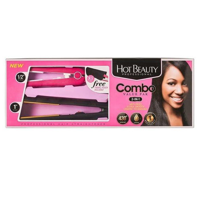 Hot Beauty Professional Combo Value Pak Flat Iron - 1/2 and 1 inch