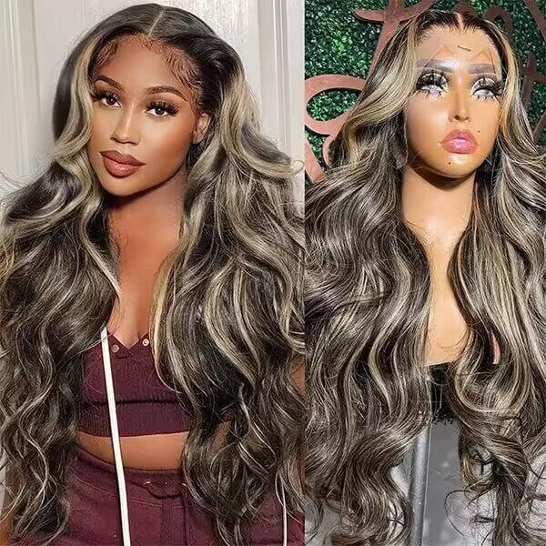 M1B/27 Balayage Highlight 13x6 Glueless HD Lace Front Wig Body Wave Pre Plucked Colored Human Hair Wigs