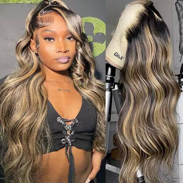 M1B/27 Balayage Highlight 13x6 Glueless HD Lace Front Wig Body Wave Pre Plucked Colored Human Hair Wigs