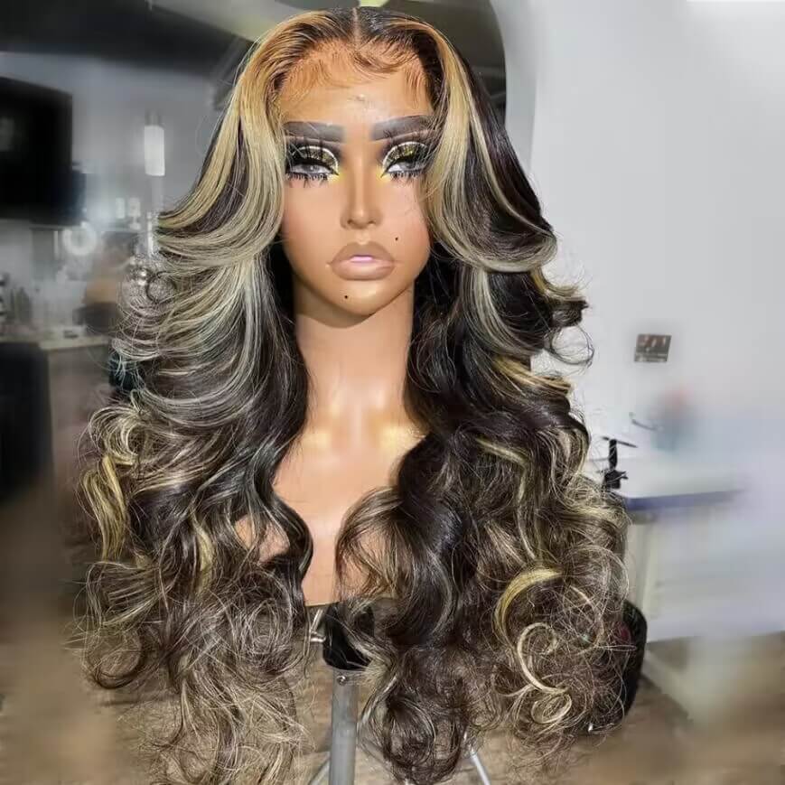 M1B/27 Balayage Highlight 13x6 Glueless HD Lace Front Wig Body Wave Pre Plucked Colored Human Hair Wigs