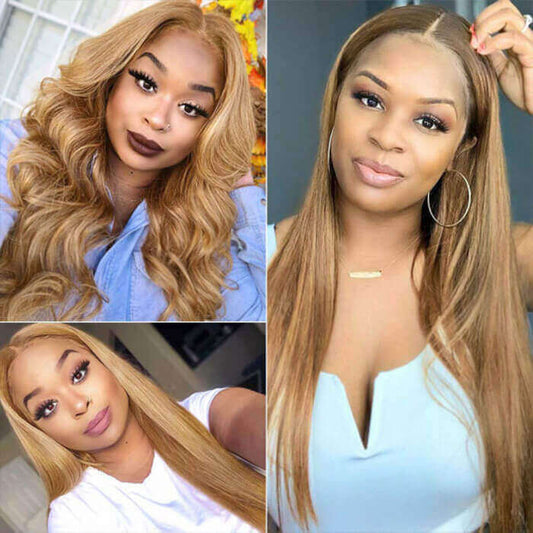 Honey Blonde 13x4 HD Transparent Lace Front Wig #27 Blonde Colored Human Hair Frontal Wig