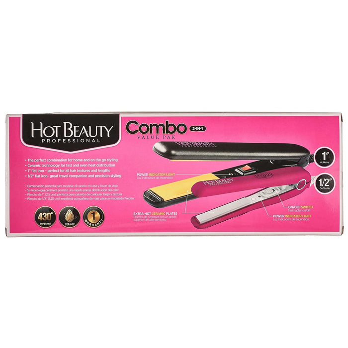 Hot Beauty Professional Combo Value Pak Flat Iron - 1/2 and 1 inch