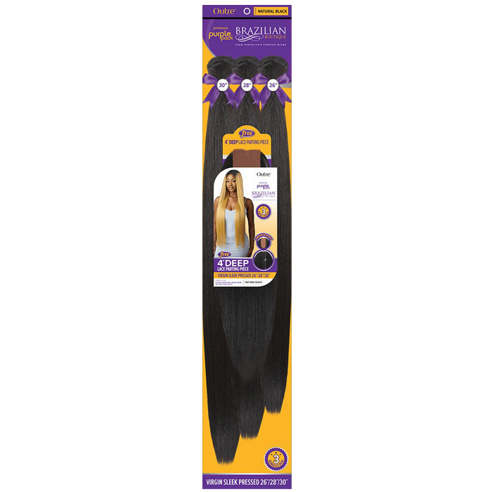 Outre Purple Pack Brazilian Boutique Human Hair Blend Weave - VIRGIN SLEEK PRESSED 4PCS (26/28/30 inch + 4 inch lace closure)