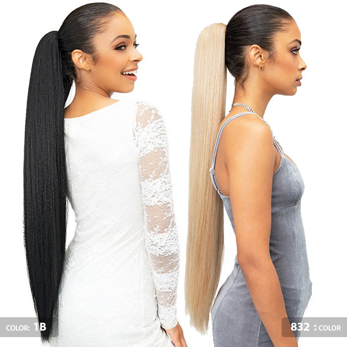 Janet Collection Synthetic Noir Everytime Drawstring Ponytail - OLIVIA LONG