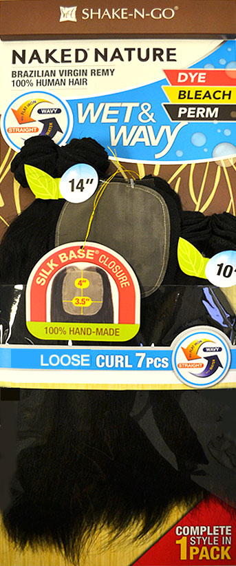 Shake-N-Go Naked Nature Wet & Wavy 100% Human Hair Weave - LOOSE CURL 10/12/14 (7Pcs-1Pack Complete)