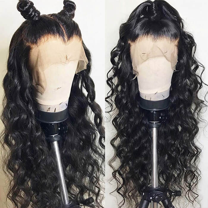Loose Deep Wave Invisible-String Snug Fit 360 Lace Front Wigs Pre Plucked HD Lace Human Hair Crimped Wigs
