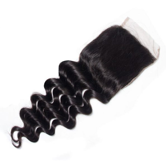4x4 HD Transparent Lace Closure Loose Deep Wave Human Hair Closure Natural Black Hair Top Swiss Lace