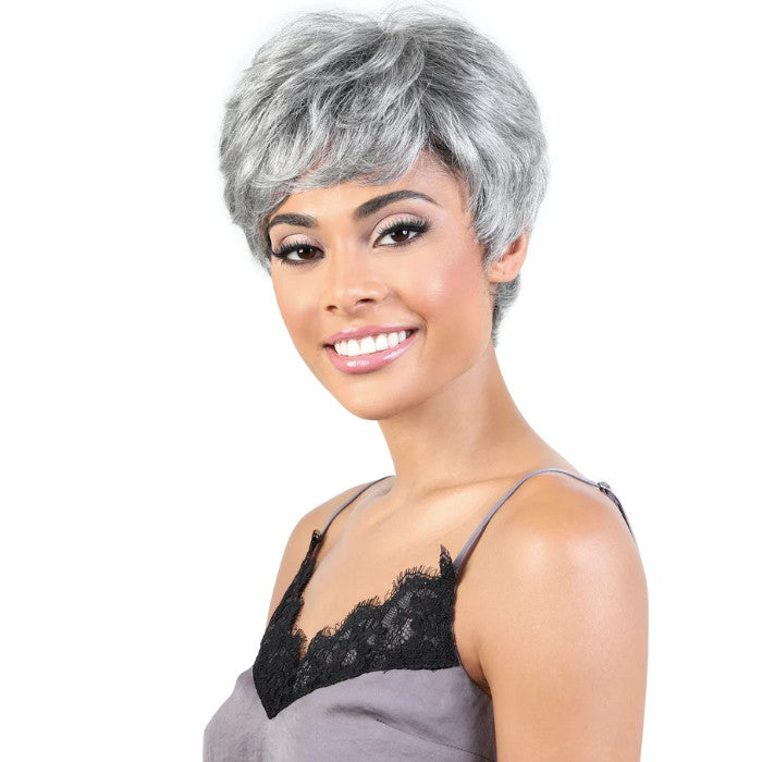 Motown Tress Human Hair Silver Gray Hair Collection Wig - SH AISHA