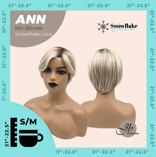 JBEXTENSION 10 Inches Mix Blonde Pre-Cut Side Part Snowflake Lace Frontlace Glueless Wig ANN MIX BLONDE【BENDY EAR TABS】