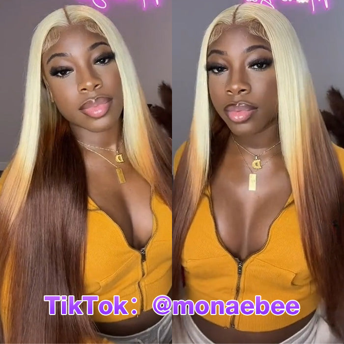 Ombre Lace Front Wig Straight Hair 613 Blonde Brown 13x4 5*5 Lace Front Human Hair Wigs