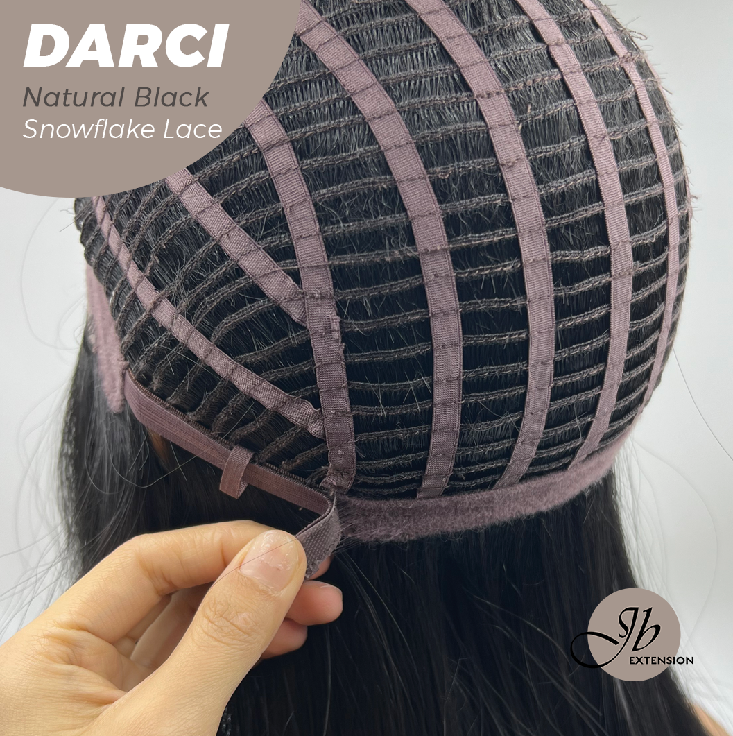 JBEXTENSION 25 Inches Natural Black Pre-Cut Snowflake Lace Frontlace Glueless Wig DARCI NATURAL BLACK【PERMATEASE】【BENDY EAR TABS】