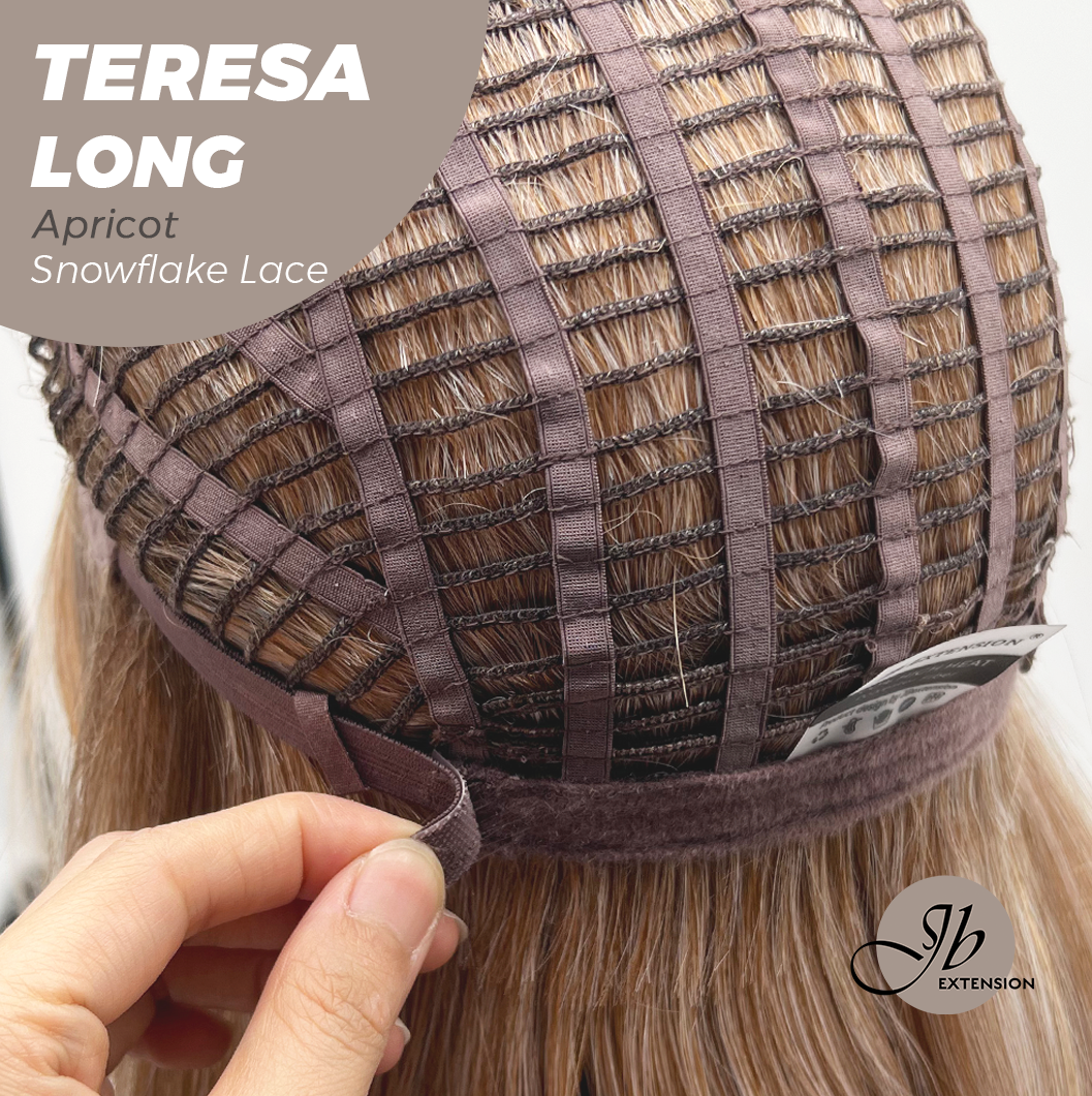 JBEXTENSION 22 Inches Long Apricot Pre-Cut Snowflake Lace Frontlace Glueless Wig TERESA LONG APRICOT【PERMATEASE】【BENDY EAR TABS】