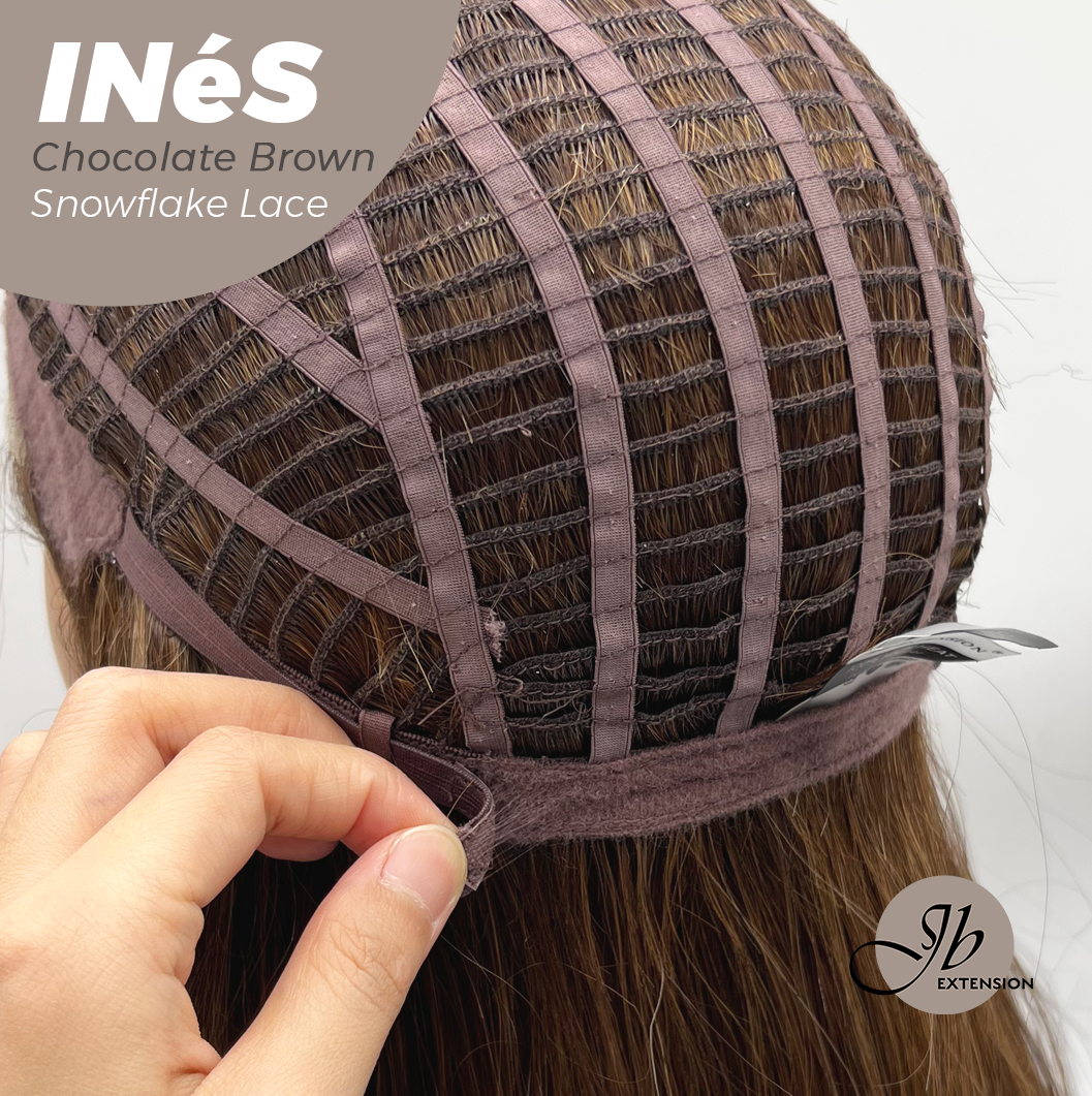 JBEXTENSION 22 Inches Chocolate Brown Pre-Cut Snowflake Lace Frontlace Glueless Wig INéS CHOCOLATE BROWN【PERMATEASE】【BENDY EAR TABS】- M/L