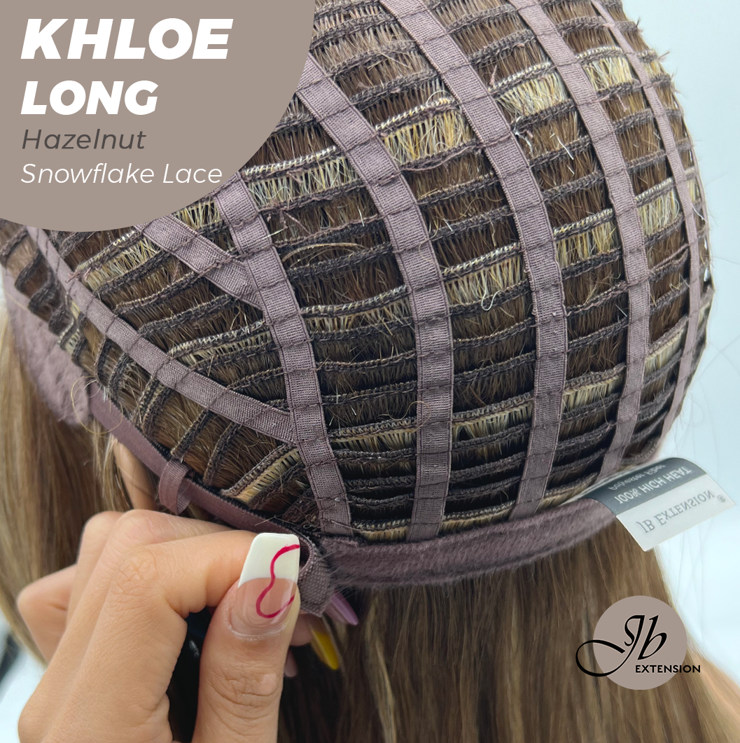 JBEXTENSION 18 Inches Hazelnut Blonde Highlight Pre-Cut Snowflake Lace Frontlace Glueless Wig KHLOE LONG HAZELNUT【PERMATEASE】【BENDY EAR TABS】- M/L