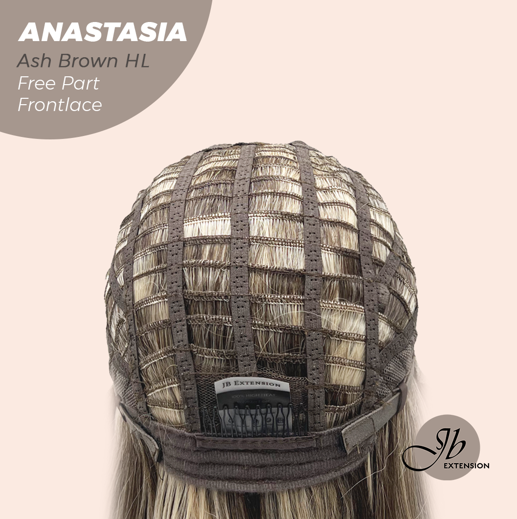 JBEXTENSION 20 Inches Ash Brown Highlight Curly Pre-Cut 13X3 Lace Free Part Frontlace Glueless Wig ANASTASIA ASH BROWN HIGHLIGHT