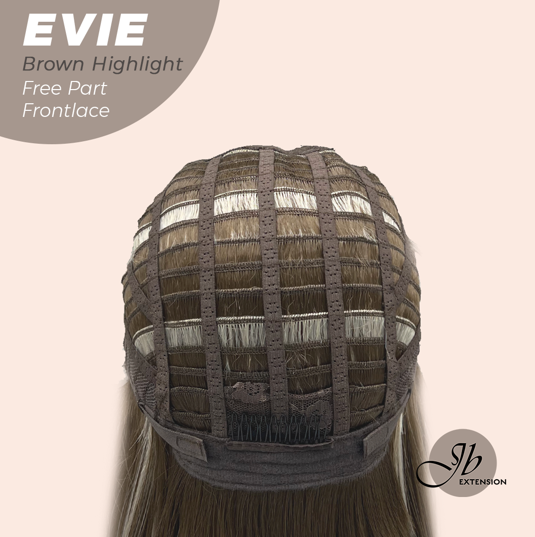 JBEXTENSION 22 Inches Brown with Blonde Highlight Pre-Cut Free Part Frontlace Glueless Wig EVIE BROWN HIGHLIGHT