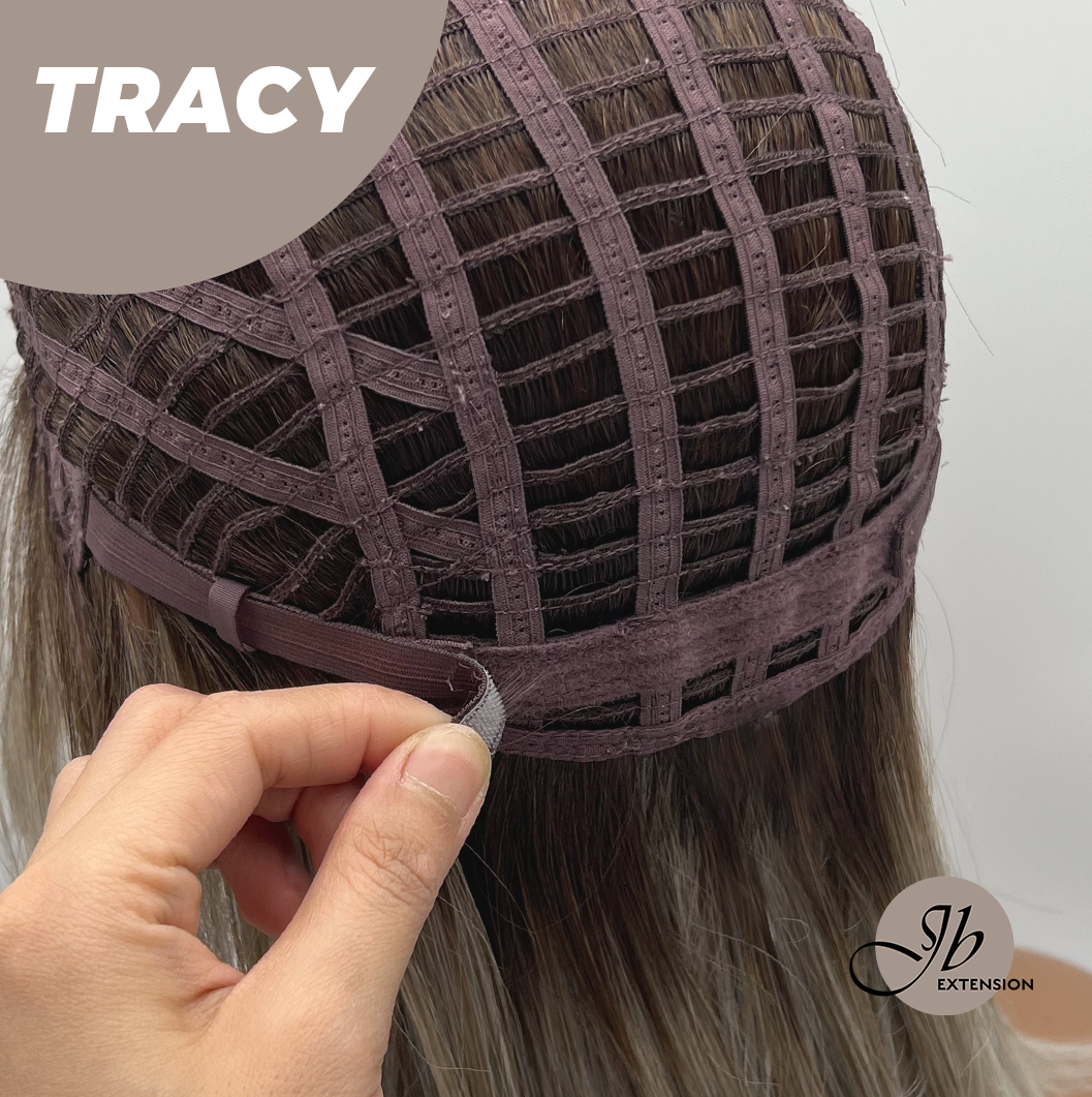 JBEXTENSION 14 Inches Mix Blonde with Dark Root Women Fashion Full Machine Wig TRACY【PLUS PERMATEASE】【BENDY EAR TABS】