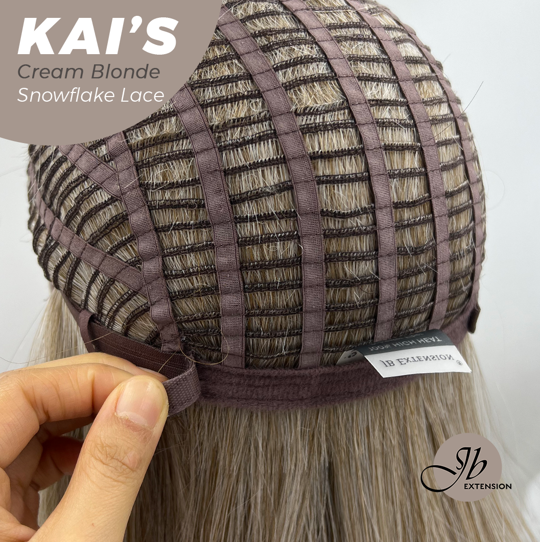 JBEXTENSION 18 Inches Cream Blonde Pre-Cut Snowflake Lace Frontlace Glueless Wig KAI'S CREAM BLONDE【PERMATEASE】【BENDY EAR TABS】