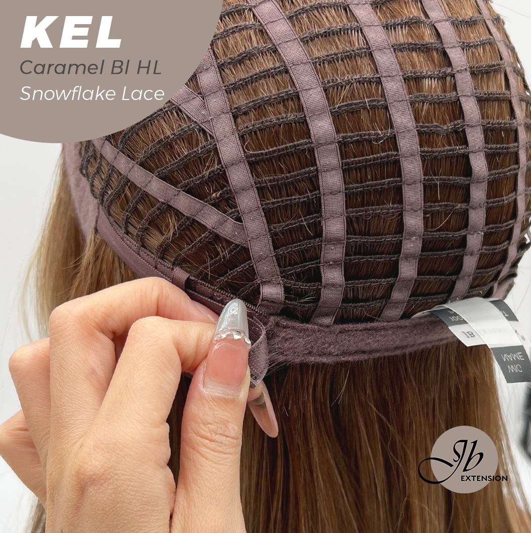 JBEXTENSION 22 Inches Caramel Blonde Highlight Pre-Cut Snowflake Lace Frontlace Glueless Wig KEL CARAMEL BLONDE HIGHLIGHT【PERMATEASE】【BENDY EAR TABS】