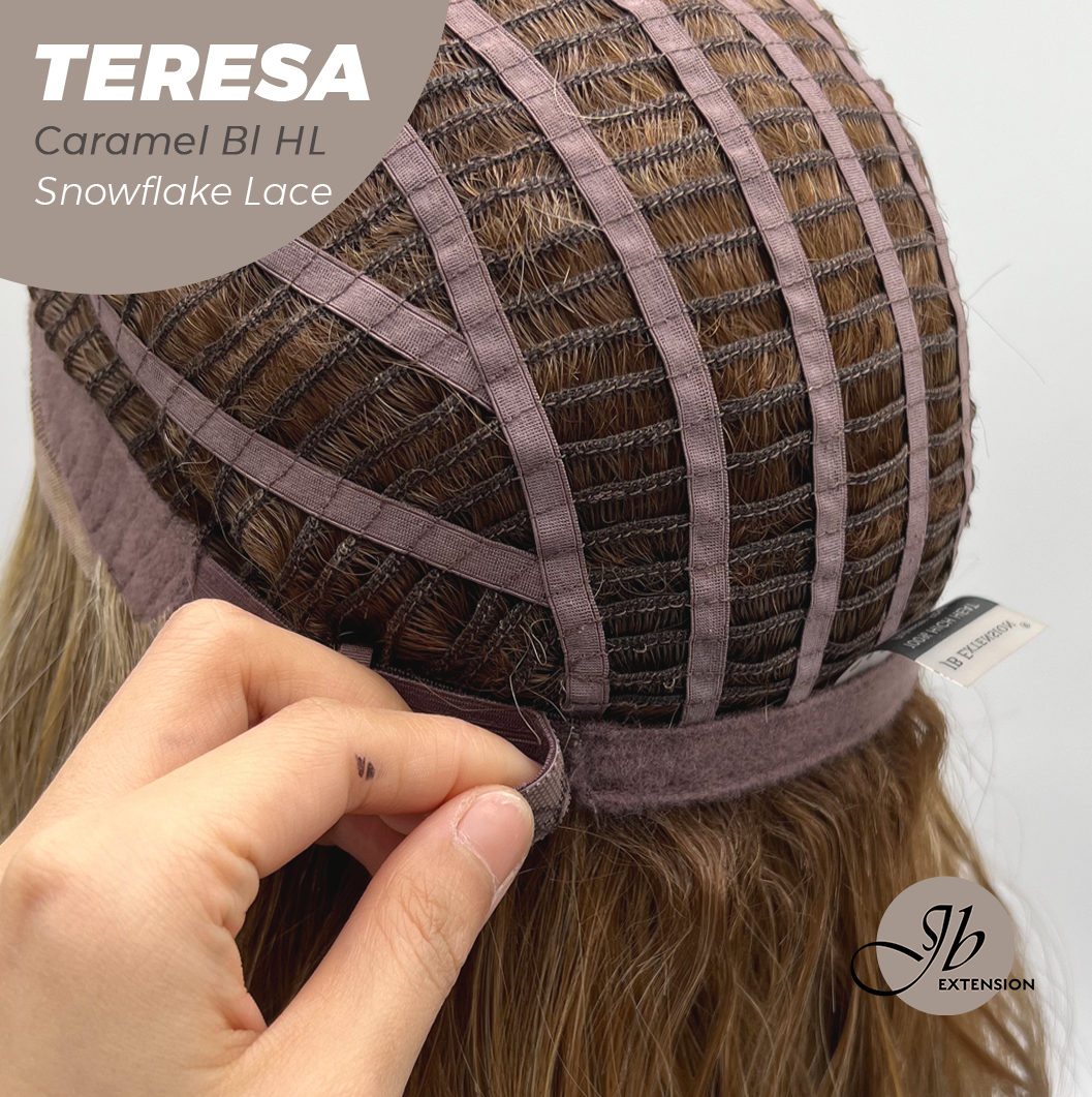 JBEXTENSION 18 Inches Caramel Blonde Highlight Pre-Cut Snowflake Lace Frontlace Glueless Wig TERESA CARAMEL BLONDE HIGHLIGHT【PERMATEASE】【BENDY EAR TABS】