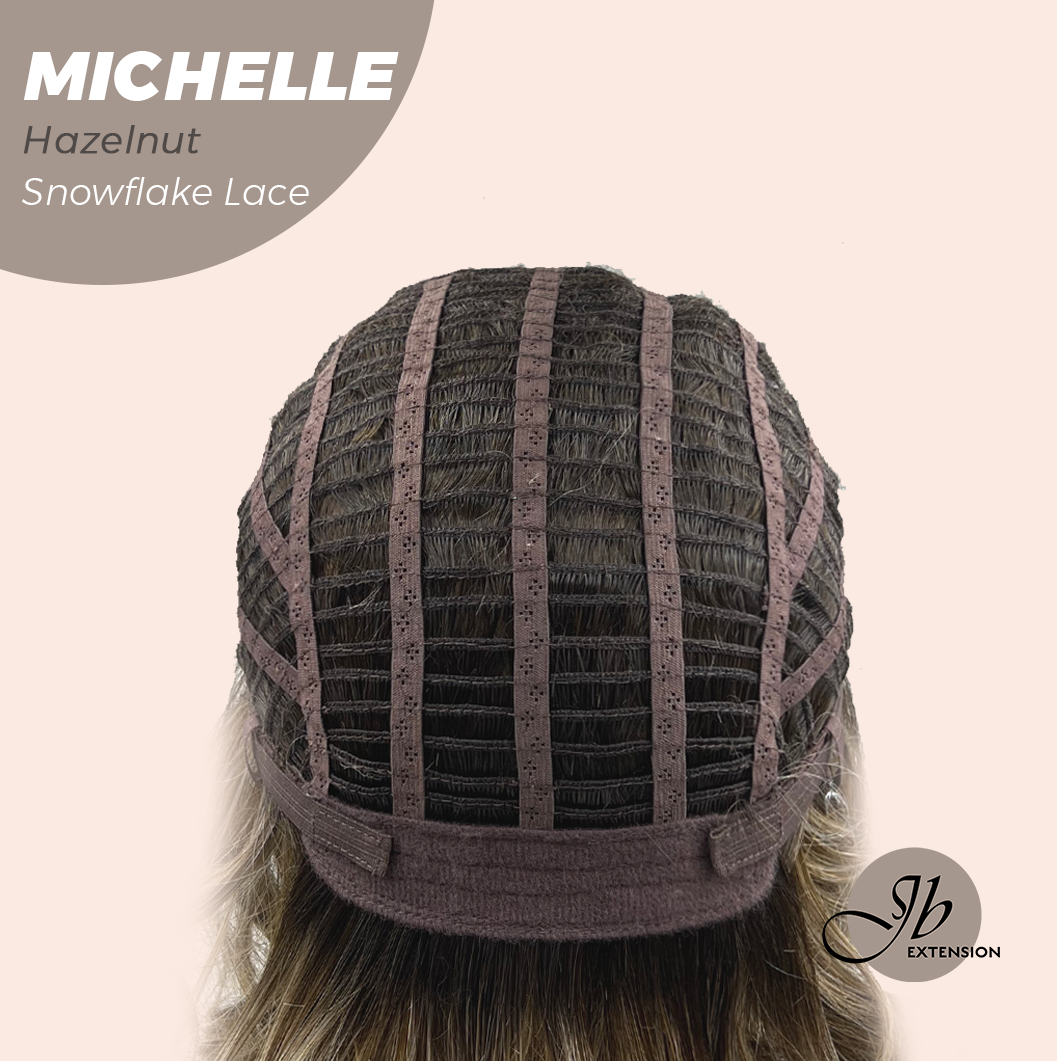 JBEXTENSION 10 Inches Hazelnut Blonde Highlight Pre-Cut Side Part Snowflake Lace Frontlace Glueless Wig MICHELLE HAZELNUT【BENDY EAR TABS】
