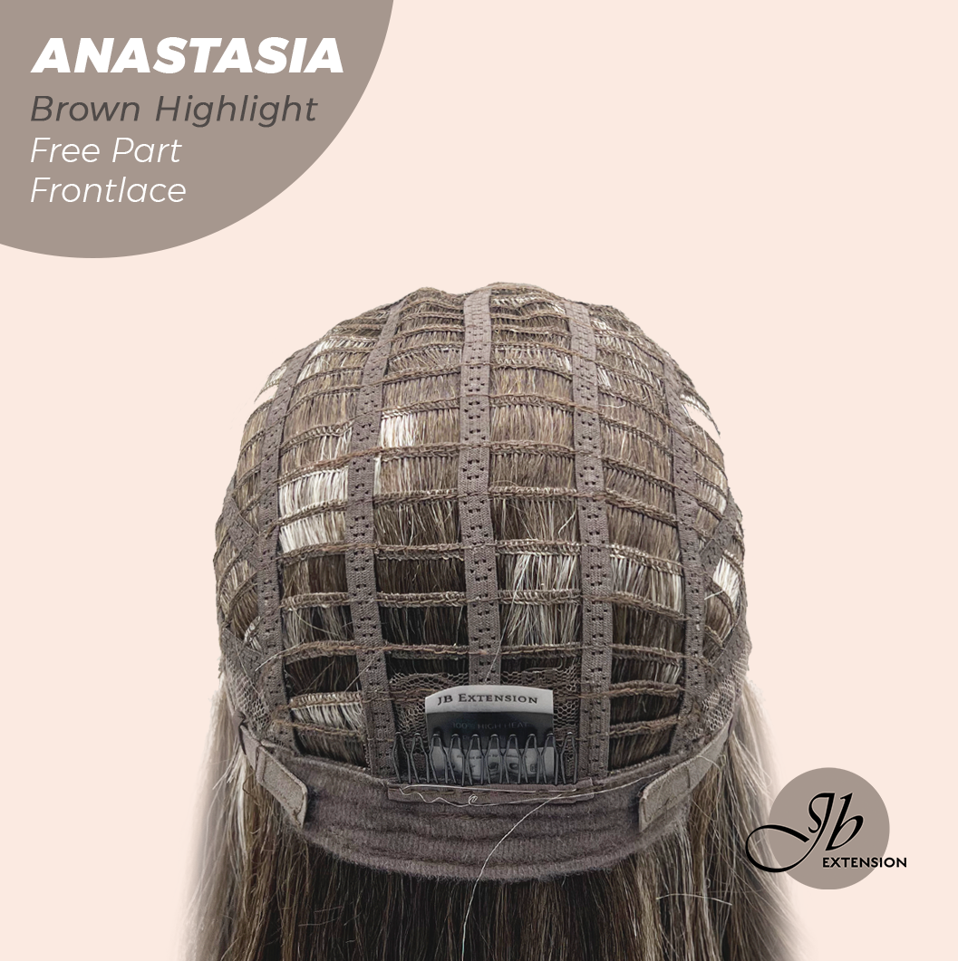 JBEXTENSION 20 Inches Brown Highlight Curly Pre-Cut 13X3 Lace Free Part Frontlace Glueless Wig ANASTASIA BROWN HIGHLIGHT