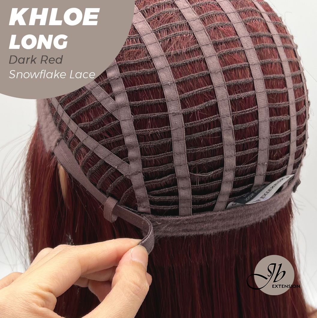 JBEXTENSION 18 Inches Dark Red Pre-Cut Snowflake Lace Frontlace Glueless Wig KHLOE LONG DARK RED【PERMATEASE】【BENDY EAR TABS】