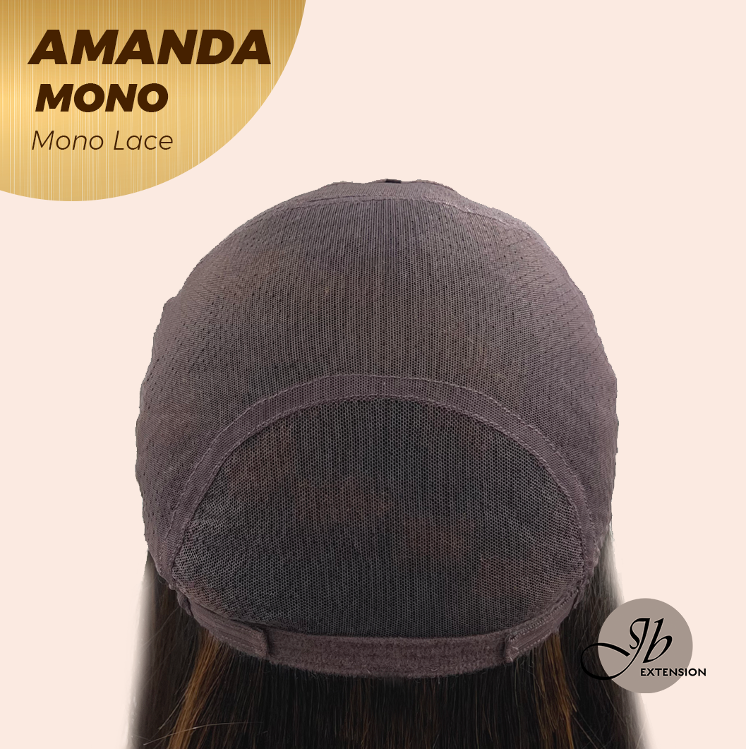 [PRE-ORDER] JBEXTENSION AMANDA MONO Full Monofilament Handmade Full Lace Full Hand Tied Wig 10 Inches Black With Caramel Highlight Mono Lace Handmade Futura Fiber Wig Glueless Wig AMANDA MONO【BENDY EAR TABS】