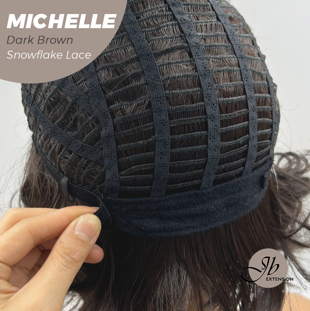 JBEXTENSION 10 Inches Dark Brown Pre-Cut Side Part Snowflake Lace Frontlace Glueless Wig MICHELLE DARK BROWN【BENDY EAR TABS】