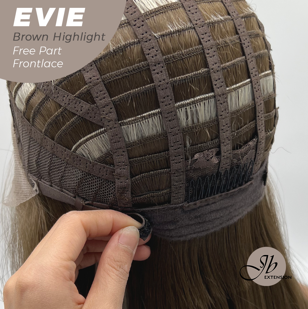 JBEXTENSION 22 Inches Brown with Blonde Highlight Pre-Cut Free Part Frontlace Glueless Wig EVIE BROWN HIGHLIGHT